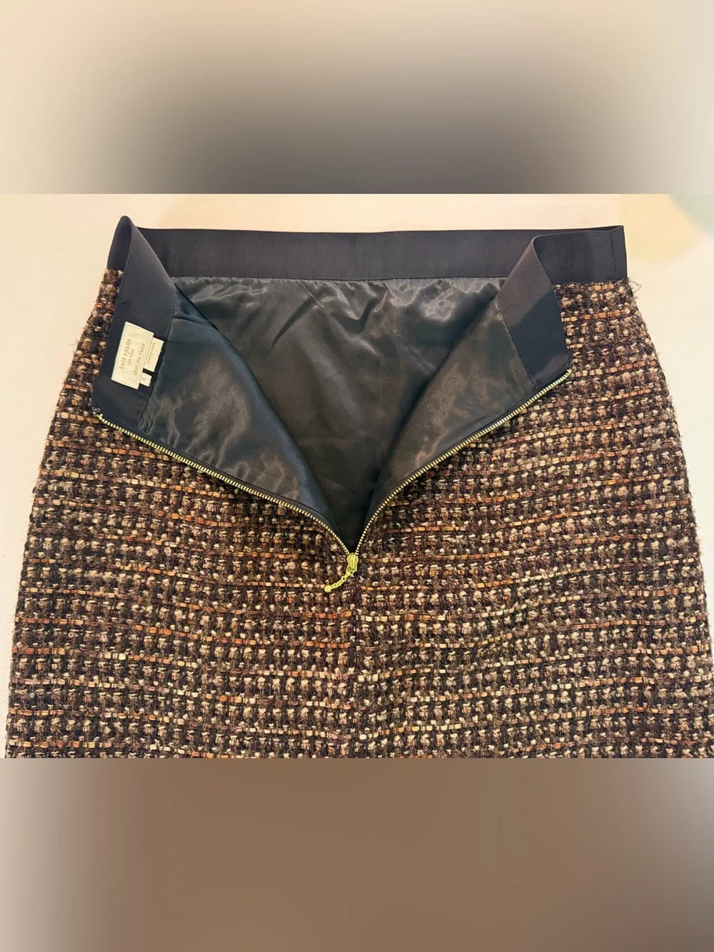 KATE SPADE Skirt the Rules Tweed Wool Skirt Shimmer Browns SIZE 8 NWOT (#569)